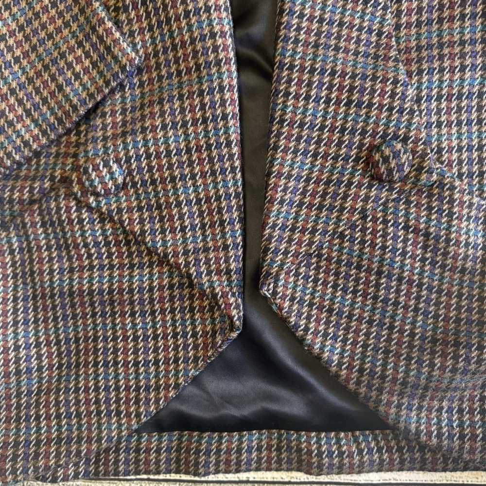 Vintage Houndstooth Tweed Jacket Women's Medium Draped Shawl Collar Open Front - Picture 8 of 16
